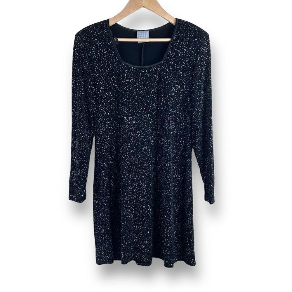 Rabbit Designs Women's 10 Petite Long Sleeve Black Sparkle Mini Party‎ Dress